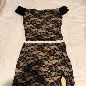 Princess Polly Black and Tan Mini Pencil Skirt